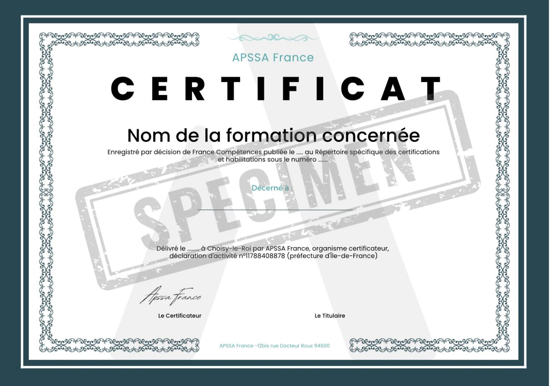 Image Certificat APSSA France